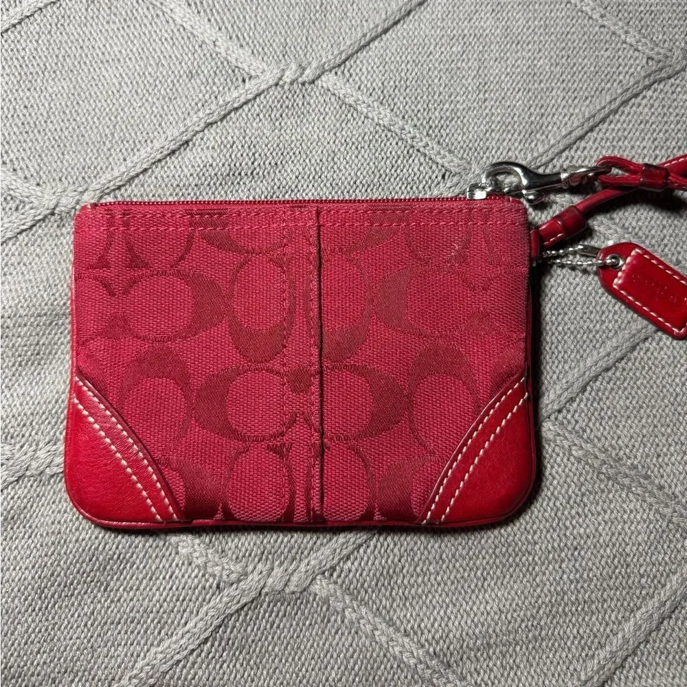 VTG COACH Signature Monogram Clutch Wristlet Red Small Mini Holiday - Picture 2 of 8
